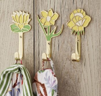 Hand Painted Solid Brass Flower Wall Hooks, 2 of 7