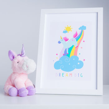 Pastel Unicorn And Rainbow Themed Nursery Bedroom Print, 4 of 5