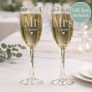 Personalised Mr And Mrs Pair Of Flute Glasses, 2 of 8