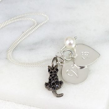 Cat Charm Personalised Silver Necklace With Birthstones, 8 of 12
