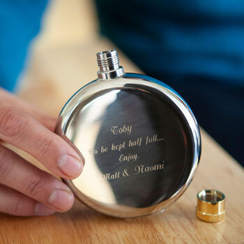 Corporate Gifting Four Engraved Round Hip Flasks, 5 of 9