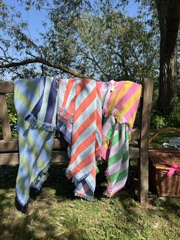 Dolce 100% Cotton Modern Striped Beach Towel Blue And Green, 12 of 12