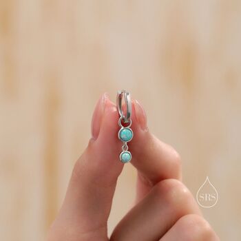Sterling Silver Double Aqua Green Opal Dangle Huggie Hoop Earrings, 7 of 12