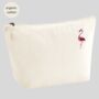 Embroidered Flamingo Organic Cotton Accessory Bag, thumbnail 2 of 2