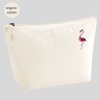 Embroidered Flamingo Organic Cotton Accessory Bag, 2 of 2