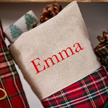 Personalised Red Tartan Patchwork Stocking, 4 of 7