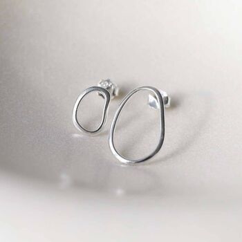 Sterling Silver Asymmetric Oval Stud Earrings, 4 of 6