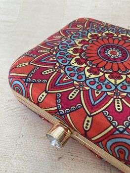 Devi Bright Orange Square Digitally Printed Clutch Bag, 7 of 9