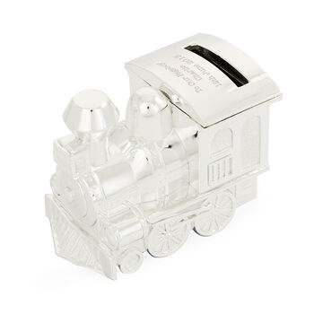 Personalised Silver Plated Train Money Box Gift, 7 of 7