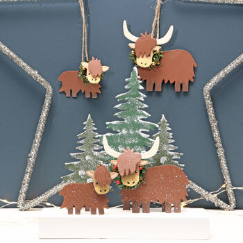 Christmas Tree Highland Baby Cow Coo Hanging Decoration, 3 of 3
