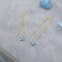 Aquamarine Blue Cz Flower Threader Earrings, thumbnail 5 of 12