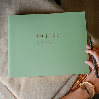 Handmade Wedding Guest Book Personalised With A Contemporary Date Design, 8 of 12
