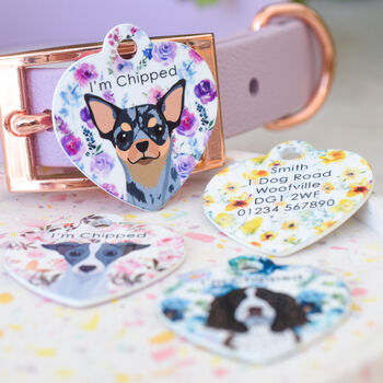 Premium Floral Dog ID Tag Heart Shaped, 12 of 12