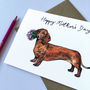 Sausage Dog With A Flower Bouquet Mother's Day Card, thumbnail 2 of 2