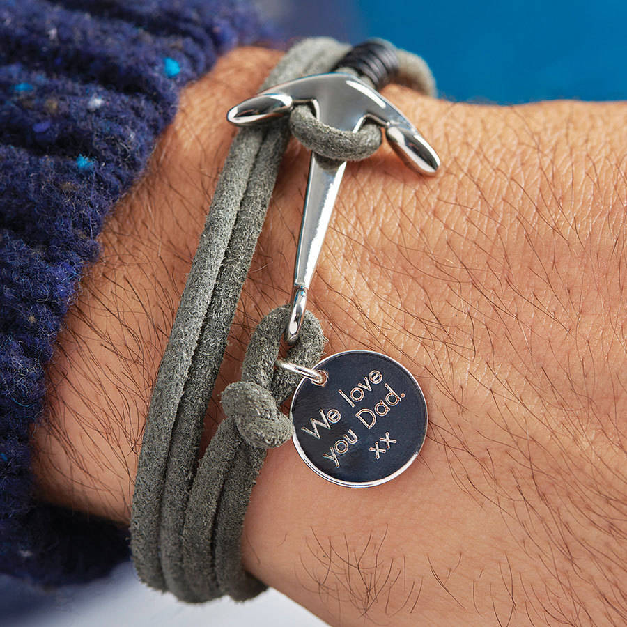 men's grey cord wrap bracelet with anchor clasp charm by lisa angel