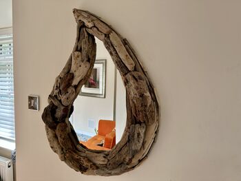 85cm Heavy Teardrop Driftwood Mirror Huge Wooden Wall Decor, 7 of 10