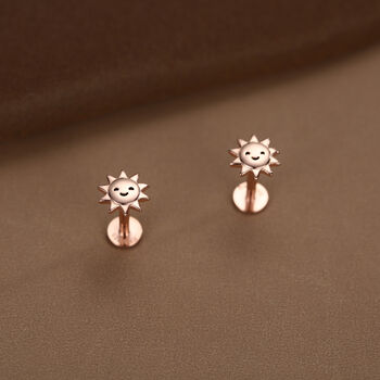 Sterling Silver Cute Sun Stud Earrings 16 G Flat Back Labret, 6 of 10