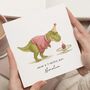 T Rex Dinosaur And Cupcake Birthday Card For Girl, thumbnail 1 of 7