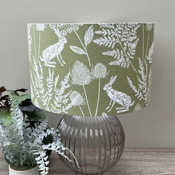 Kielder Hare Sage Green Wildlife Drum Lampshade, 5 of 10