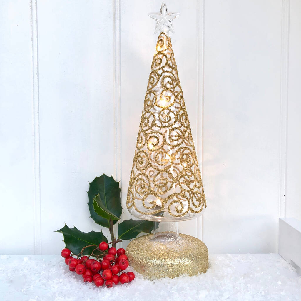 Light Up Gold Glass Tree Decoration, 1 of 3