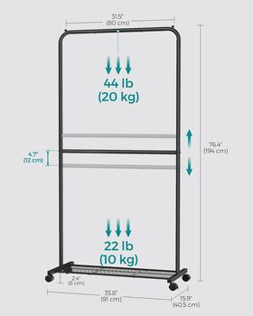 Clothes Rack Double Rod Clothing Rail Storage Shelf, 11 of 12