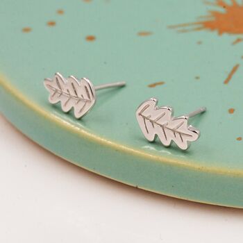 Oak Leaf Stud Earrings In Sterling Silver, 4 of 12