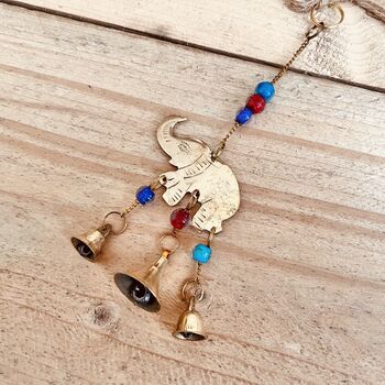 Recycled Brass Elephant Bell Wind Chime With Cute Beads, 2 of 5