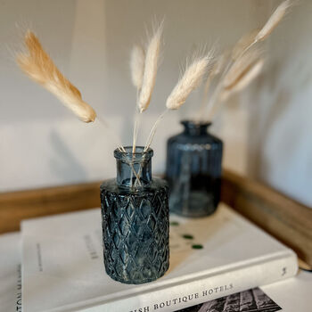 Blue Textured Mini Glass Bottle Vase Nine.5cm, 2 of 3