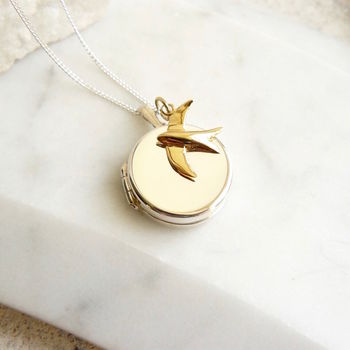 Round Silver Locket With Gold Charm Necklace, 2 of 8