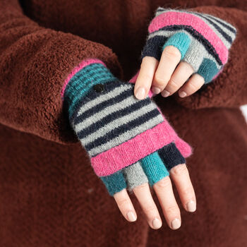 Colourful Stripe Knit Mitten Gloves, 6 of 6