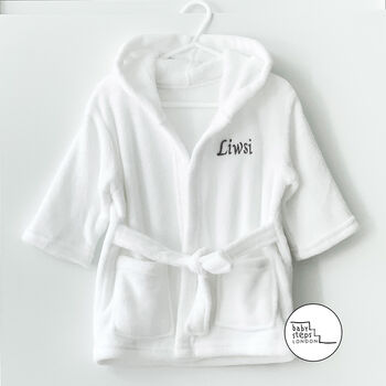 White Personalised Soft Baby Hooded Bath Robe, 2 of 3
