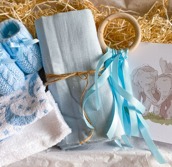 Blue Knitted Booties Baby Hamper, 4 of 4