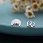 Sterling Silver Mismatched Croissant And Pretzel Heart Knot Earrings, thumbnail 3 of 10