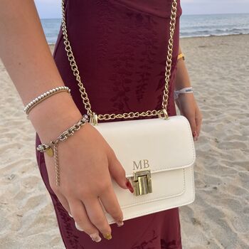 Personalised Embossed White Faux Leather Chain Shoulder Cross Body Bag, 3 of 3