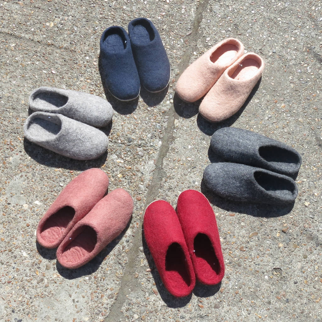 fair trade handmade eco felt mule slippers suede sole by aura que ...