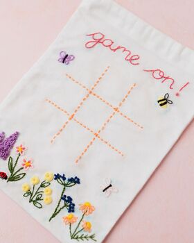 Embroidered Noughts And Crosses Drawstring Bag Craft Kit, 4 of 8