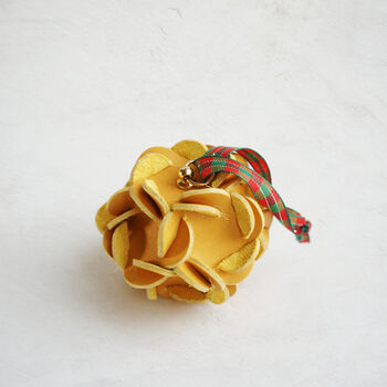 Yellow Leather Hydrangea Christmas Ball Ornament, 2 of 4