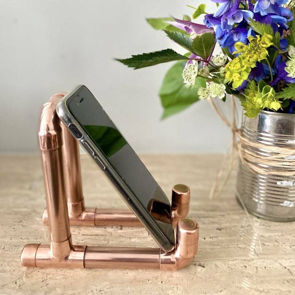 Industrial Copper Pipe Mobile Phone Stand By Lime Lace