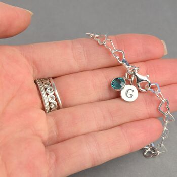 Sterling Silver Heart Linked Bracelet With Birthstone, 3 of 7