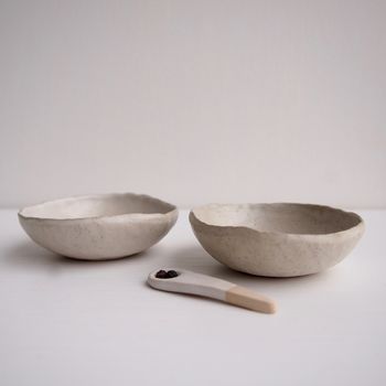 Handmade Oatmeal Satin Pottery Salt + Pepper Bowls, 2 of 6