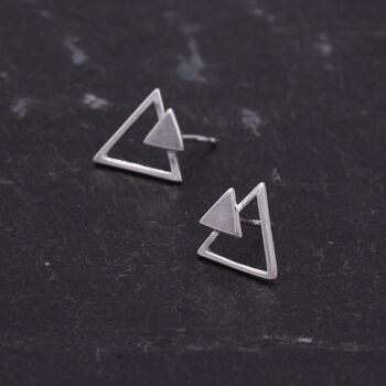 Sterling Silver Double Triangle Arrow Stud Earrings, 2 of 11