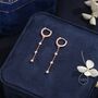 Sterling Silver Tiny Cz Trio Chain Dangle Huggie Hoop, thumbnail 4 of 10