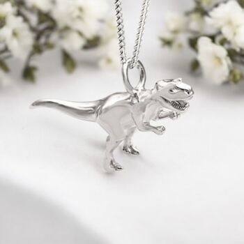 Sterling Silver T Rex Dinosaur Necklace, 3 of 11