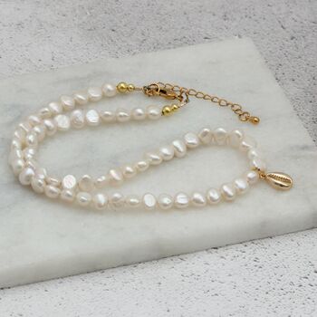 Pearl Choker Necklace With Gold Plated Seashell Charms, 8 of 11