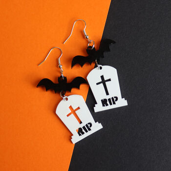 Halloween Bat And Tombstone Earrings, 3 of 5