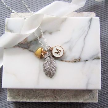 Feather And Three Initials Necklace, 2 of 2