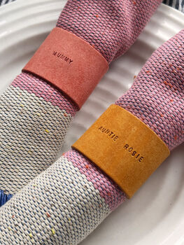 Personalised Mini Text Leather Napkin Ring, 2 of 6