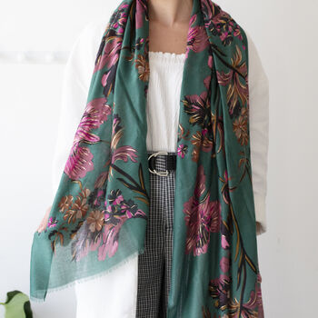 Gold Effect Summer Florals Print Scarf, 2 of 11