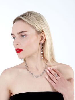 Sterling Silver Art Deco Halo Drop Earrings – White Topaz Statement Jewellery – Long Elegant Designer Gift For Her, 7 of 12