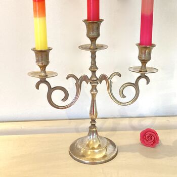 Antique Brass Three Sconce Candelabra / Candlestick ~ Four, 4 of 5